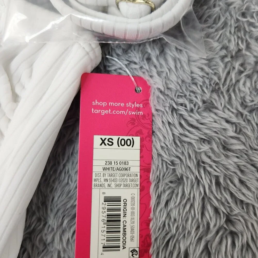 Xhilaration Swim Top XS‎ White Bandeau Ribbed Nylon Stretch Adjustable Straps